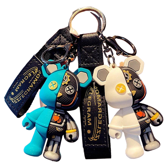 Llavero a Crochet para Hombre - Oso Mecánico de PVC y Cuero, Colgante Robot Moderno