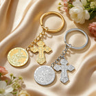 Llavero para bolso de San Miguel Arcángel y Cruz Ortodoxa - Talismán Religioso de Acero Inoxidable