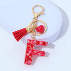 Charm para Bolsos Llavero Corazón Rojo Letras A-Z con Borlas, Colgante de Bolso Regalo para Mujer