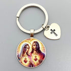 Llavero para Bolso Sagrado Corazón de Jesús y Virgen María - Joyería Religiosa Premium