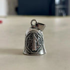 Llavero Moto Vintage San Benito - Cruz Religiosa con Campana Motorcycle Guardian - Amuleto Biker Pun