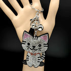 Llavero con Peluche de Gato Brillante - Colgante de Bolso con Cristales y Borla Negra para Mujer y H