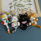 Llavero con peluche de gatito tejido a mano - Muñeco sonriente de crochet, llavero de punto, serie d