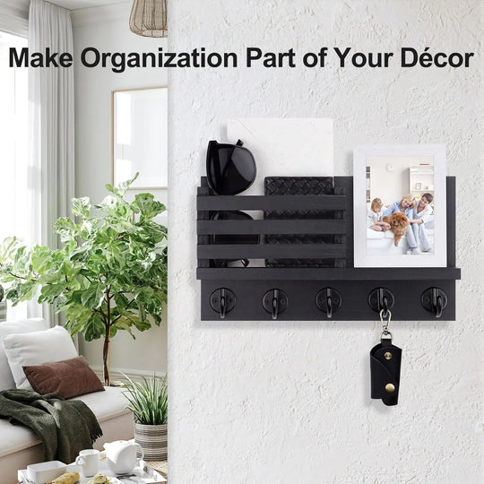 Llaveros Personalizados Metal - Perchero de Pared con Estante para Correo y 5 Ganchos