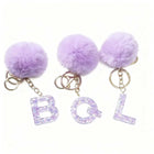 Llavero con Peluche de Letra Inicial y Pompón Morado - Glitter Resina