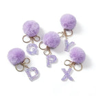Llavero con Peluche de Letra Inicial y Pompón Morado - Glitter Resina