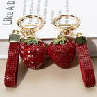 Llaveros Originales para Coche - Fresa de Diamantes Rojos Brillantes, Colgante para Bolso, Llavero E
