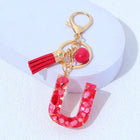 Charm para Bolsos Llavero Corazón Rojo Letras A-Z con Borlas, Colgante de Bolso Regalo para Mujer