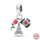 Llaveros Charms de Plata 925: Torre Eiffel, Coliseo, Arco del Triunfo - Luminosos y Elegantes