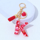 Charm para Bolsos Llavero Corazón Rojo Letras A-Z con Borlas, Colgante de Bolso Regalo para Mujer