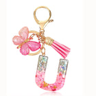 Bag Charm Personalizado: Llavero Letra Inicial Rosa con Colgante Mariposa - Accesorio Premium para B