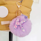 Llavero con Peluche de Letra Inicial y Pompón Morado - Glitter Resina