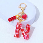Charm para Bolsos Llavero Corazón Rojo Letras A-Z con Borlas, Colgante de Bolso Regalo para Mujer