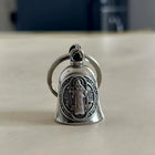 Llavero Moto Vintage San Benito - Cruz Religiosa con Campana Motorcycle Guardian - Amuleto Biker Pun