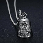 Llavero Moto Vintage San Benito - Cruz Religiosa con Campana Motorcycle Guardian - Amuleto Biker Pun