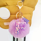 Llavero con Peluche de Letra Inicial y Pompón Morado - Glitter Resina
