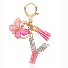 Bag Charm Personalizado: Llavero Letra Inicial Rosa con Colgante Mariposa - Accesorio Premium para B