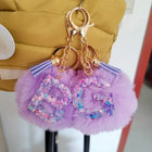 Llavero con Peluche de Letra Inicial y Pompón Morado - Glitter Resina