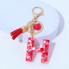 Charm para Bolsos Llavero Corazón Rojo Letras A-Z con Borlas, Colgante de Bolso Regalo para Mujer