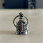 Llavero Moto Vintage San Benito - Cruz Religiosa con Campana Motorcycle Guardian - Amuleto Biker Pun