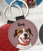Llavero con Foto Personalizado para Mascotas - Perro Gato Retrato Nombre Cuero Recuerdo Premium