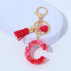 Charm para Bolsos Llavero Corazón Rojo Letras A-Z con Borlas, Colgante de Bolso Regalo para Mujer