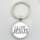 Llavero Coche I Love Jesus - Diseño Religioso con Vidrio Cabujón, Llavero para Coches Premium, Regal