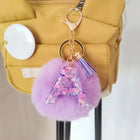 Llavero con Peluche de Letra Inicial y Pompón Morado - Glitter Resina
