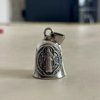 Llavero Moto Vintage San Benito - Cruz Religiosa con Campana Motorcycle Guardian - Amuleto Biker Pun