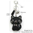 Llavero para Bolso Gato Negro con Moño y Tassel de Pedrería - Charm Elegante para Mujer y Hombre