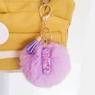 Llavero con Peluche de Letra Inicial y Pompón Morado - Glitter Resina
