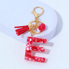 Charm para Bolsos Llavero Corazón Rojo Letras A-Z con Borlas, Colgante de Bolso Regalo para Mujer