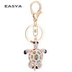 Llavero con Peluche de Tortuga Marina - Cristal Rhinestone y Metal, Diseño Marino para Bolso y Llave