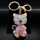 Llaveros Bonitos para Mujer - Llavero Gato Cartoon con Rhinestones Dorados, Regalo Elegante y Origin