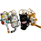 Llavero con peluche de gatito tejido a mano - Muñeco sonriente de crochet, llavero de punto, serie d