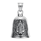 Llavero Moto Vintage San Benito - Cruz Religiosa con Campana Motorcycle Guardian - Amuleto Biker Pun