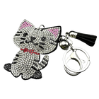 Llavero con Peluche de Gato Brillante - Colgante de Bolso con Cristales y Borla Negra para Mujer y H