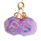 Llavero con Peluche de Letra Inicial y Pompón Morado - Glitter Resina