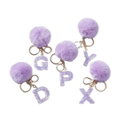 Llavero con Peluche de Letra Inicial y Pompón Morado - Glitter Resina