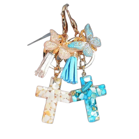 Bag Charm Cruz Mariposa Cristiano Llavero Resina Premium para Bolso Mochila