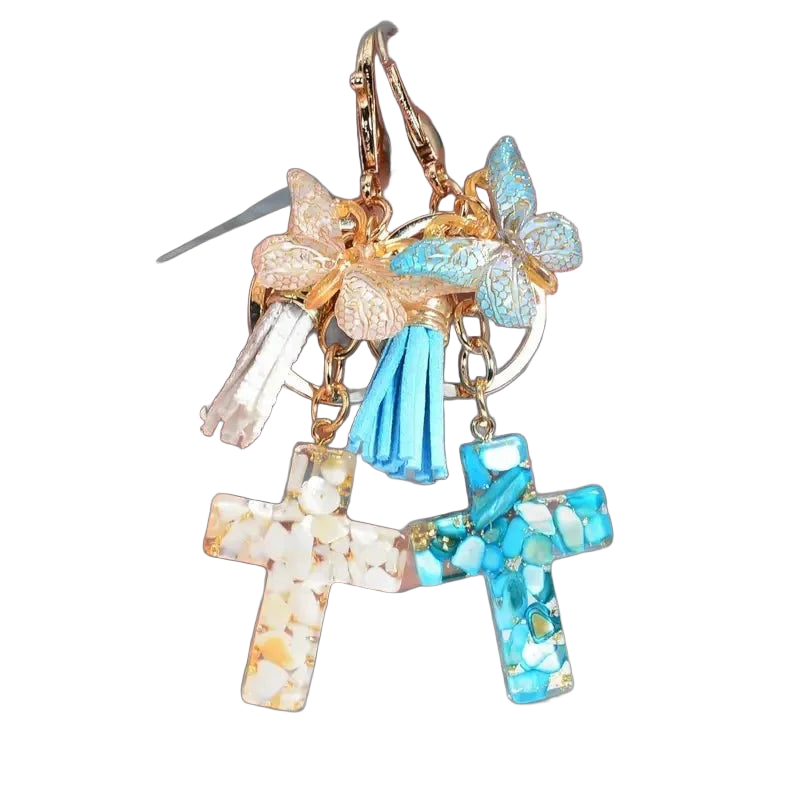 Bag Charm Cruz Mariposa Cristiano Llavero Resina Premium para Bolso Mochila