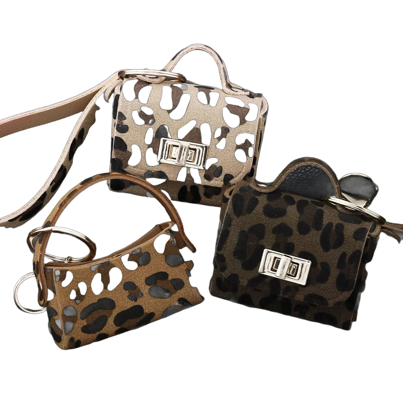 Bag Charm de Cuero con Estampado de Leopardo - Llavero Elegante para Bolso, Colgante Charm para Muje