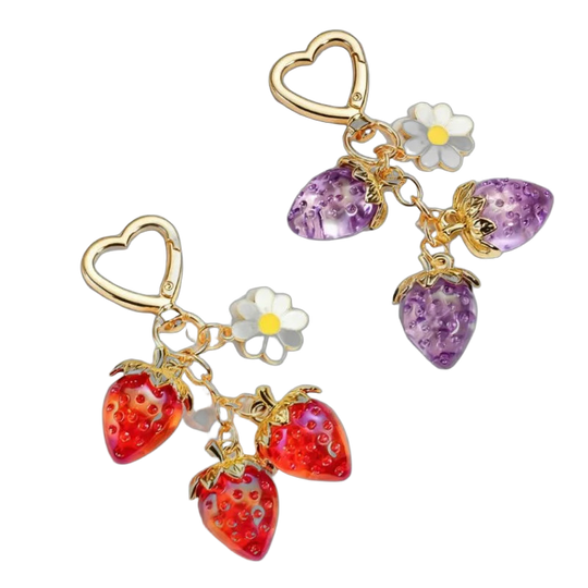 Bag Charm Dulce y Tierno: Llavero Corazón Fresa Semitransparente para Bolso