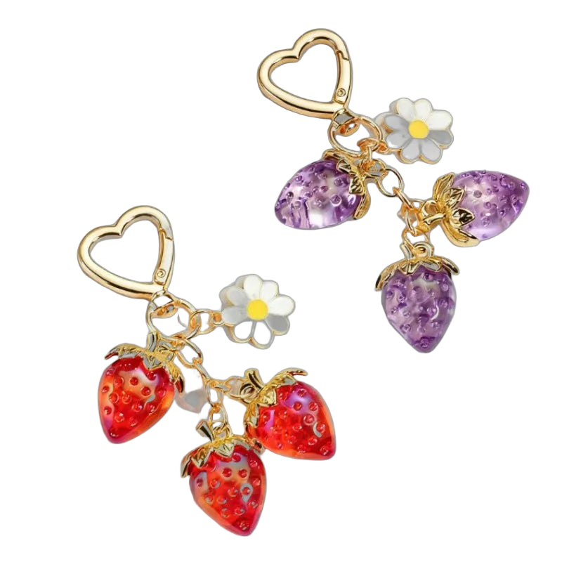 Bag Charm Dulce y Tierno: Llavero Corazón Fresa Semitransparente para Bolso
