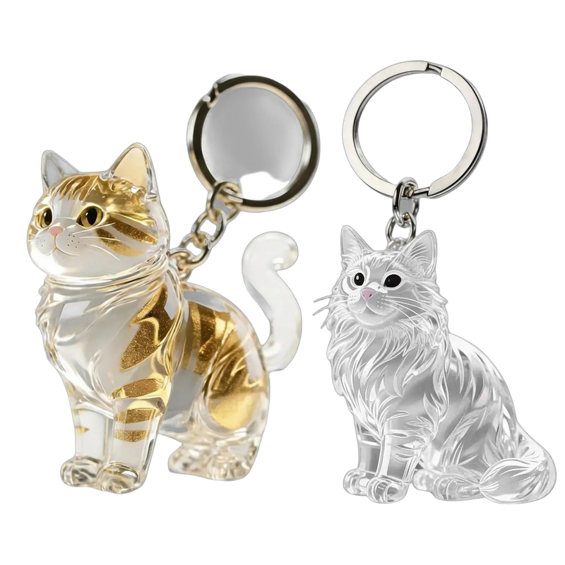 Bag Charm Llavero Gato para Guardar Pelo de Mascota - Recuerdo Transparente Premium