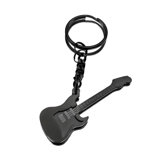 Bag Charm Llavero Guitarra Negro Acero Inoxidable Gótico Y2K - Charm para Bolso Mujer Hombre