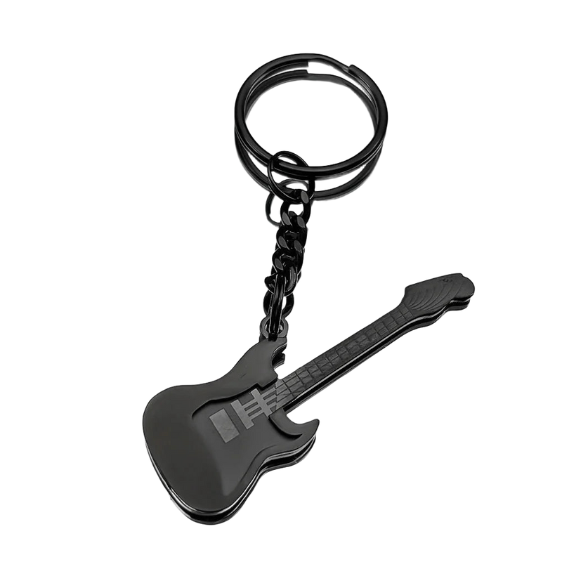Bag Charm Llavero Guitarra Negro Acero Inoxidable Gótico Y2K - Charm para Bolso Mujer Hombre