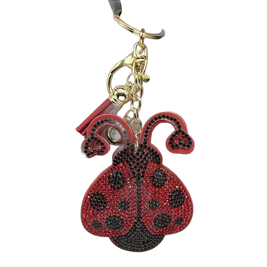Bag Charm Llavero Mariquita Roja con Cristales y Borla - Charm para Bolsos Elegante y Brillante