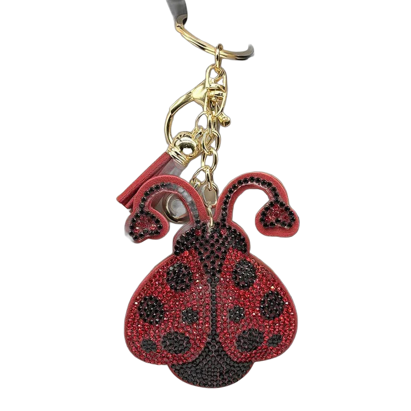 Bag Charm Llavero Mariquita Roja con Cristales y Borla - Charm para Bolsos Elegante y Brillante