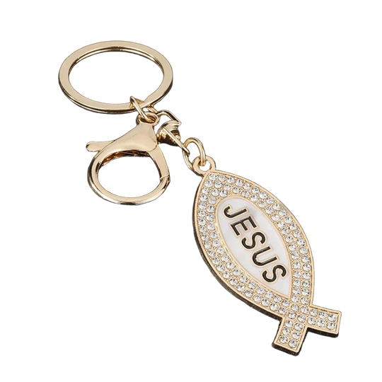 Bag Charm Llavero Religioso Premium - Símbolo de Jesús en 3 Colores con Cristal